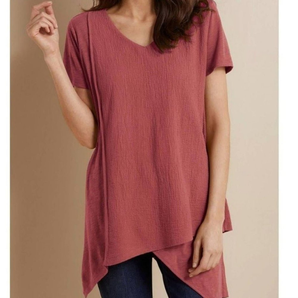 Soft Surrondings Neroli T Shirt in Red Clay V Neck Asymmetrical Cotton Gauze M